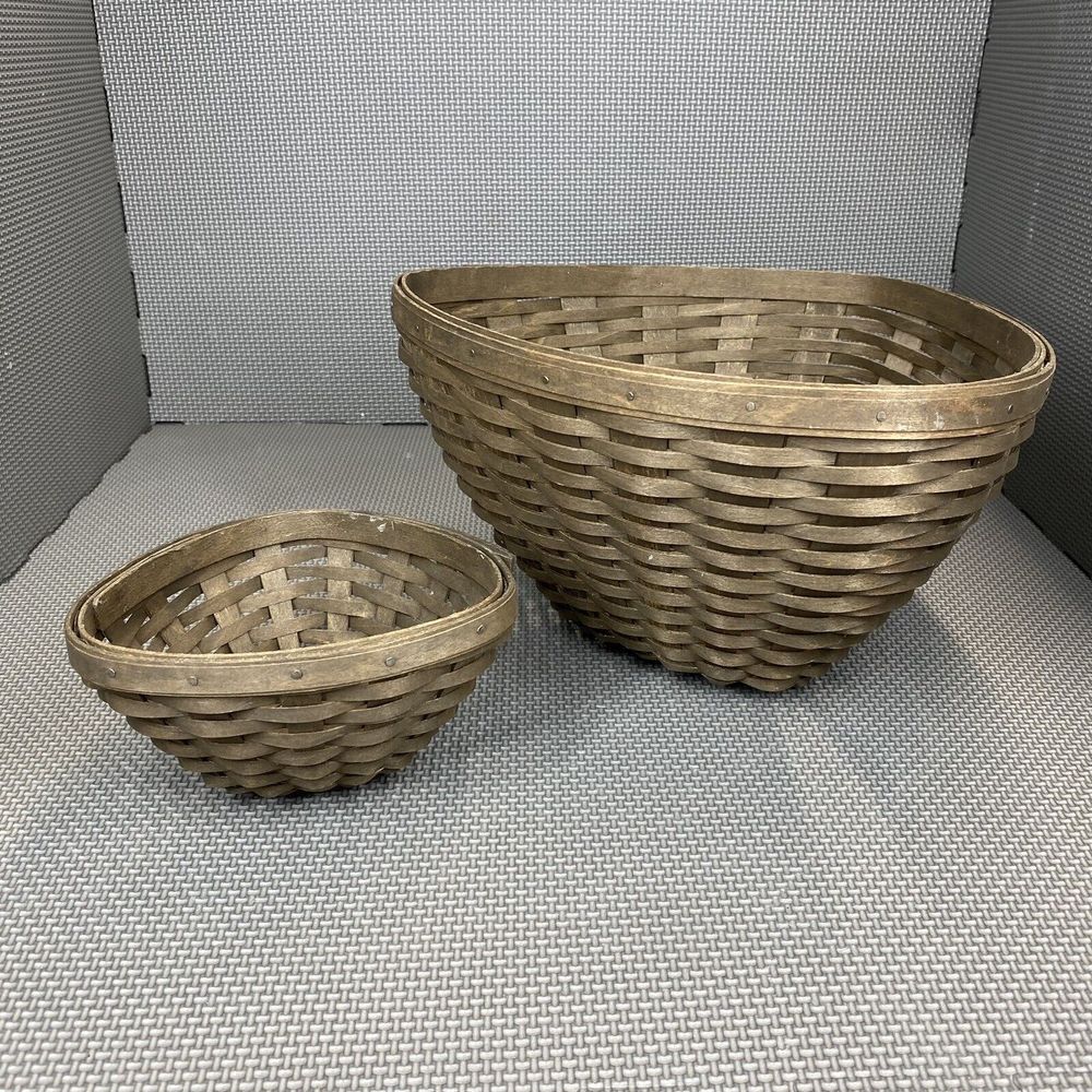 Longaberger Basket Chip Dip Set Triangle Shaped Dark Brown Hand Woven Serving